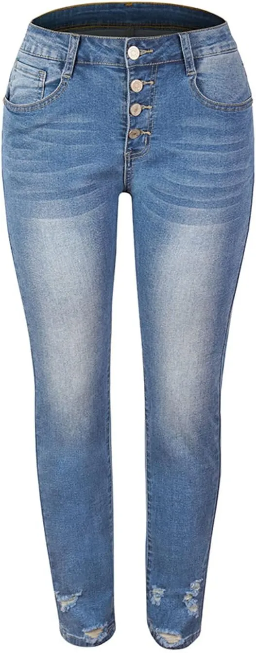 Womens High Waisted Skinny Jeans Ripped Distressed Stretch Slim Fit Denim Pants Casual Butt Lift Trousers with Pocket