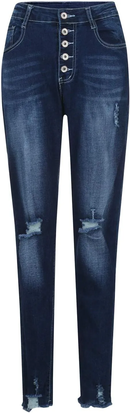 Womens High Waisted Skinny Jeans Ripped Distressed Stretch Slim Fit Denim Pants Casual Butt Lift Trousers with Pocket