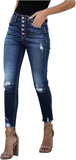 Womens High Waisted Skinny Jeans Ripped Distressed Stretch Slim Fit Denim Pants Casual Butt Lift Trousers with Pocket