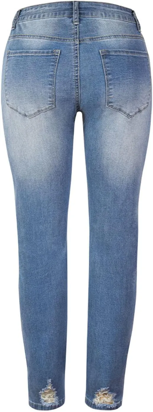Womens High Waisted Skinny Jeans Ripped Distressed Stretch Slim Fit Denim Pants Casual Butt Lift Trousers with Pocket