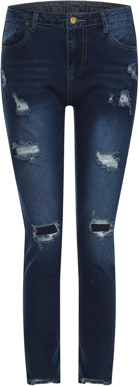 Womens High Waisted Skinny Jeans Ripped Distressed Stretch Slim Fit Denim Pants Casual Butt Lift Trousers with Pocket
