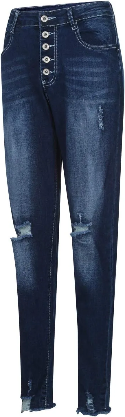Womens High Waisted Skinny Jeans Ripped Distressed Stretch Slim Fit Denim Pants Casual Butt Lift Trousers with Pocket