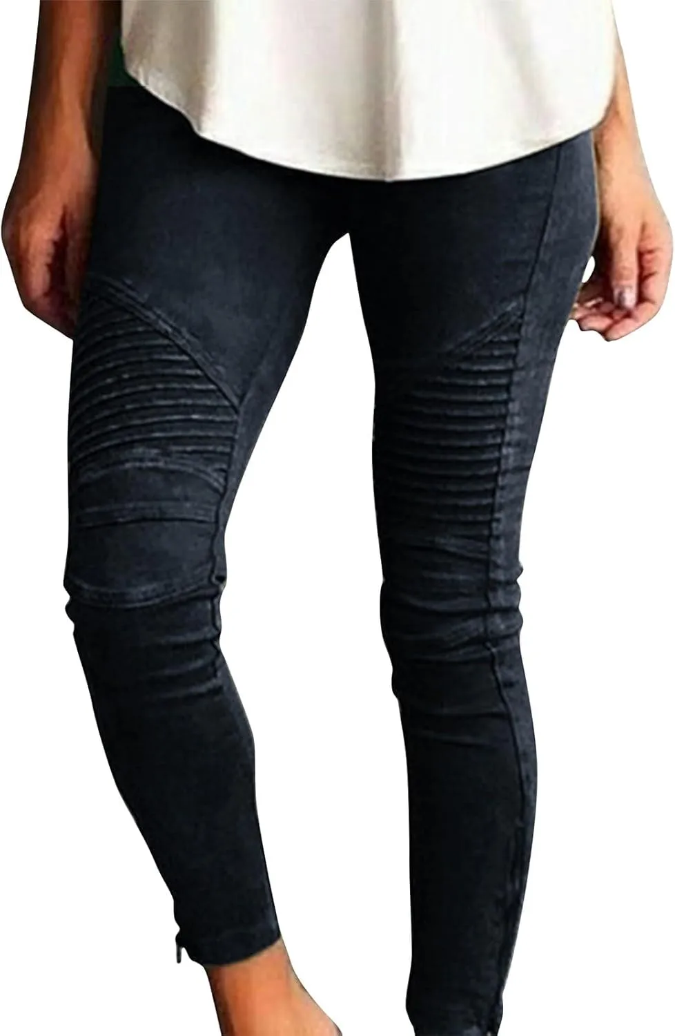 Women's High Waisted Skinny Jeans Stretch Cropped Pencil Pants Striped Jeggings Casual Denim Trousers with Pockets