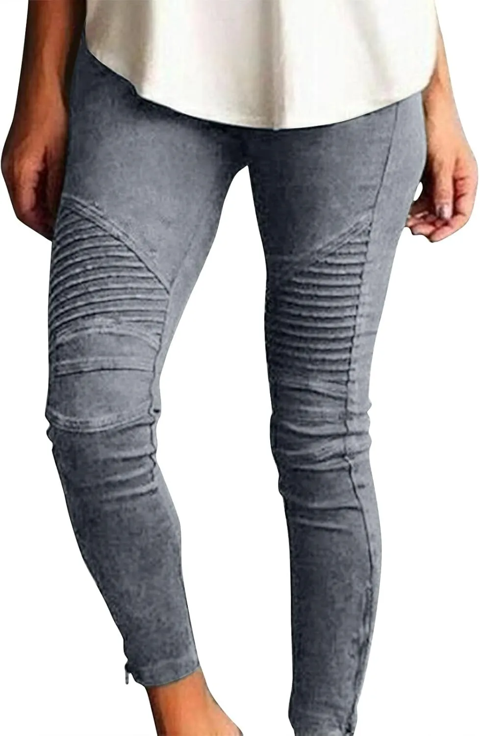 Women's High Waisted Skinny Jeans Stretch Cropped Pencil Pants Striped Jeggings Casual Denim Trousers with Pockets