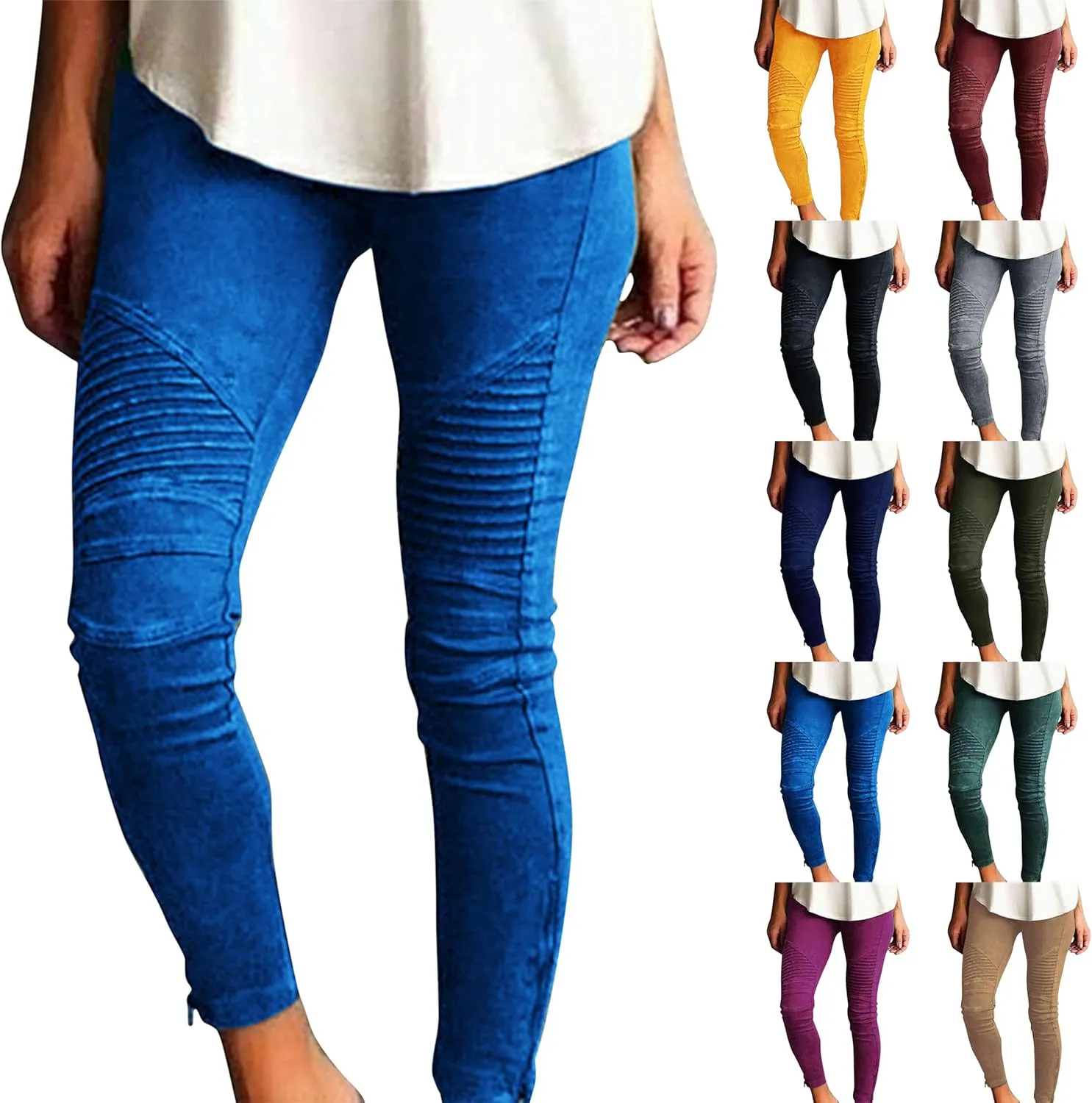 Women's High Waisted Skinny Jeans Stretch Cropped Pencil Pants Striped Jeggings Casual Denim Trousers with Pockets