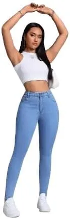 Womens High-Waisted Skinny Jeans - Stretch Denim, Soft & Breathable, Medium Blue All-Season Casual Pants