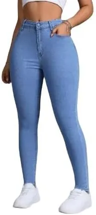 Womens High-Waisted Skinny Jeans - Stretch Denim, Soft & Breathable, Medium Blue All-Season Casual Pants