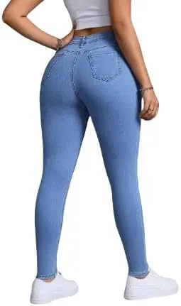 Womens High-Waisted Skinny Jeans - Stretch Denim, Soft & Breathable, Medium Blue All-Season Casual Pants