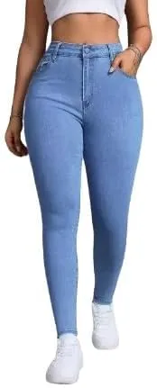 Womens High-Waisted Skinny Jeans - Stretch Denim, Soft & Breathable, Medium Blue All-Season Casual Pants