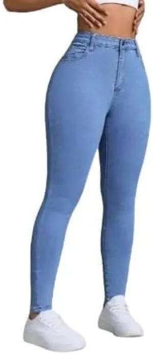 Womens High-Waisted Skinny Jeans - Stretch Denim, Soft & Breathable, Medium Blue All-Season Casual Pants