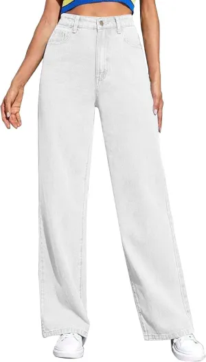Women's High Waisted Wide Leg Jeans with Forward Pockets Trendy Casual Denim Pants for Comfort and Style Everyday