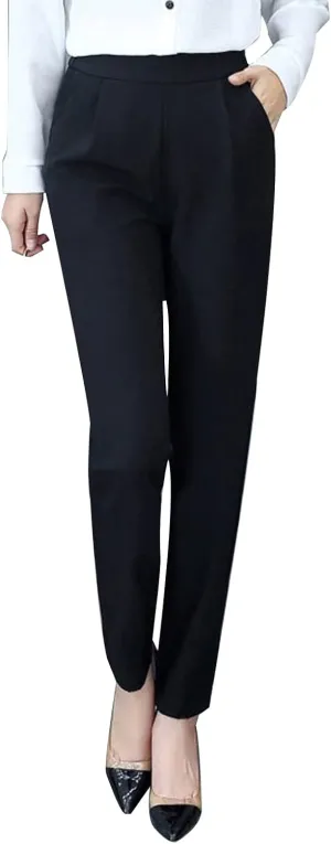 Women's High Waisted Work Business Trousers Pleated Office Slacks Pants Crop Dress Pants