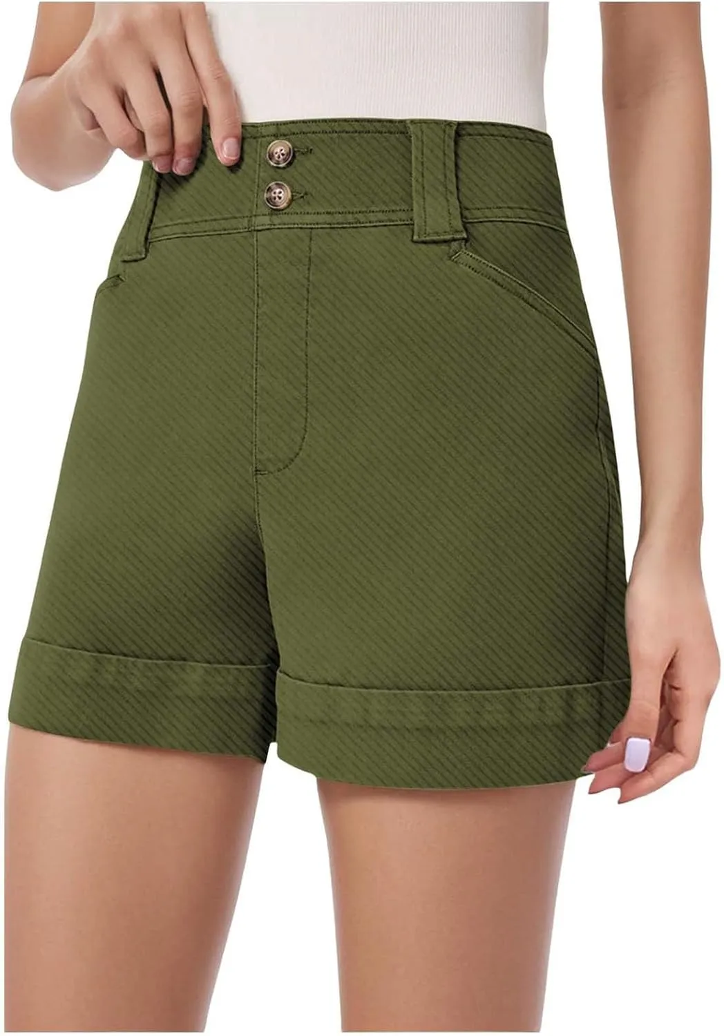 Women's Jean Shorts High Waisted Twill Folded Hem Short Pants Stretchy Button Down Trendy Summer Denim Shorts with Pockets