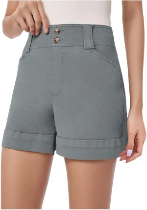 Women's Jean Shorts High Waisted Twill Folded Hem Short Pants Stretchy Button Down Trendy Summer Denim Shorts with Pockets