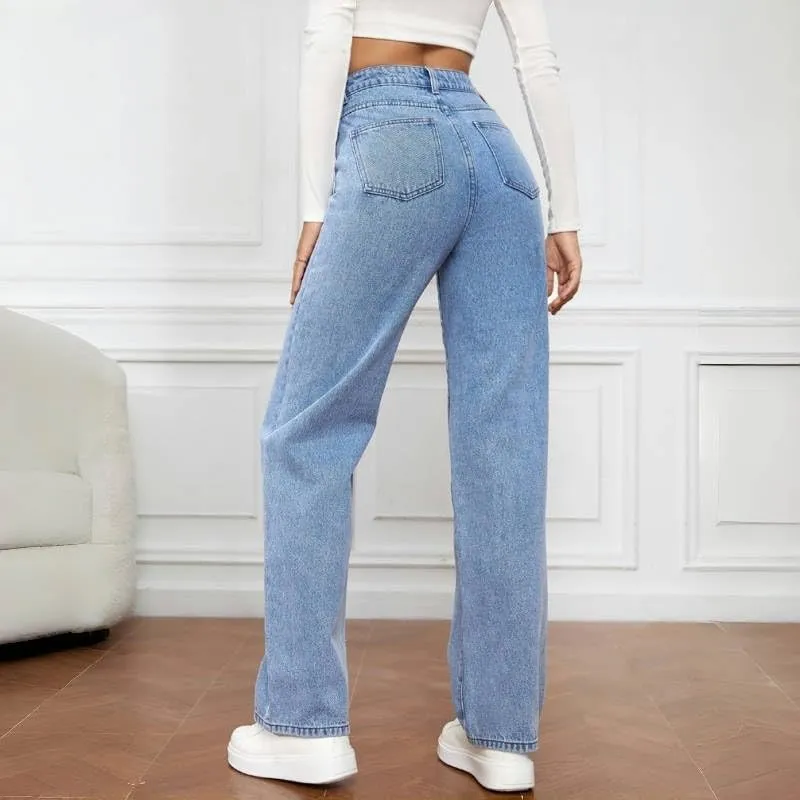 Womens Jeans High Waisted Straight Leg Loose Stretchy Lightweight Tummy Control Trendy Jeans for Women with Pockets