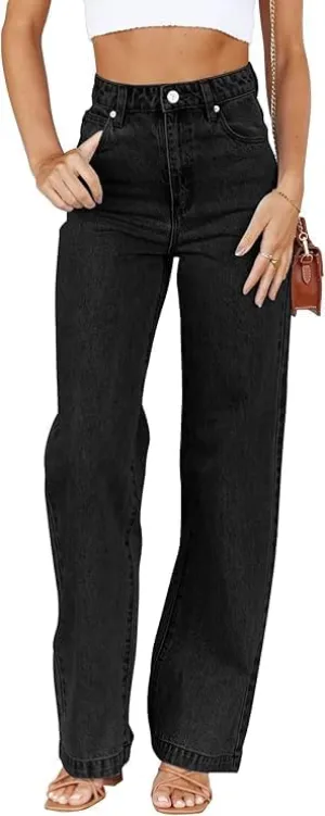 Womens Jeans High Waisted Straight Leg Loose Stretchy Lightweight Tummy Control Trendy Jeans for Women with Pockets