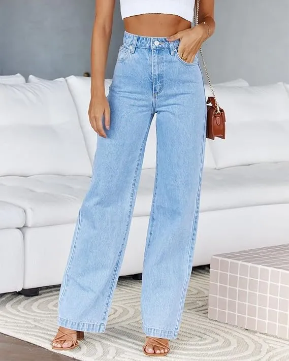 Womens Jeans High Waisted Straight Leg Loose Stretchy Lightweight Tummy Control Trendy Jeans for Women with Pockets