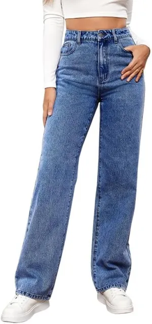 Womens Jeans High Waisted Straight Leg Loose Stretchy Lightweight Tummy Control Trendy Jeans for Women with Pockets