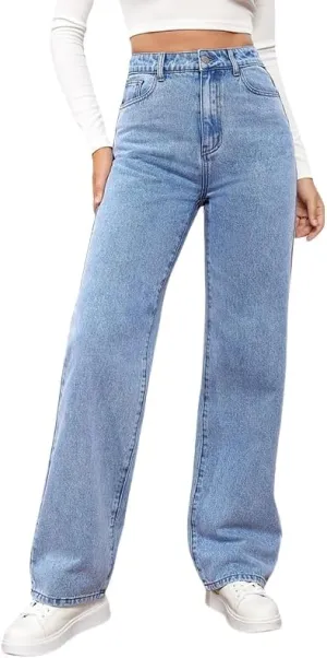 Womens Jeans High Waisted Straight Leg Loose Stretchy Lightweight Tummy Control Trendy Jeans for Women with Pockets