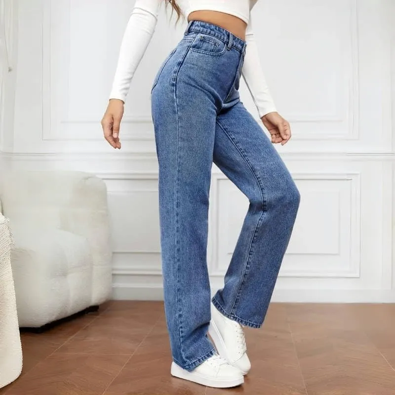 Womens Jeans High Waisted Straight Leg Loose Stretchy Lightweight Tummy Control Trendy Jeans for Women with Pockets