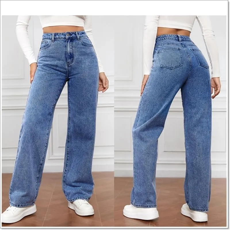 Womens Jeans High Waisted Straight Leg Loose Stretchy Lightweight Tummy Control Trendy Jeans for Women with Pockets