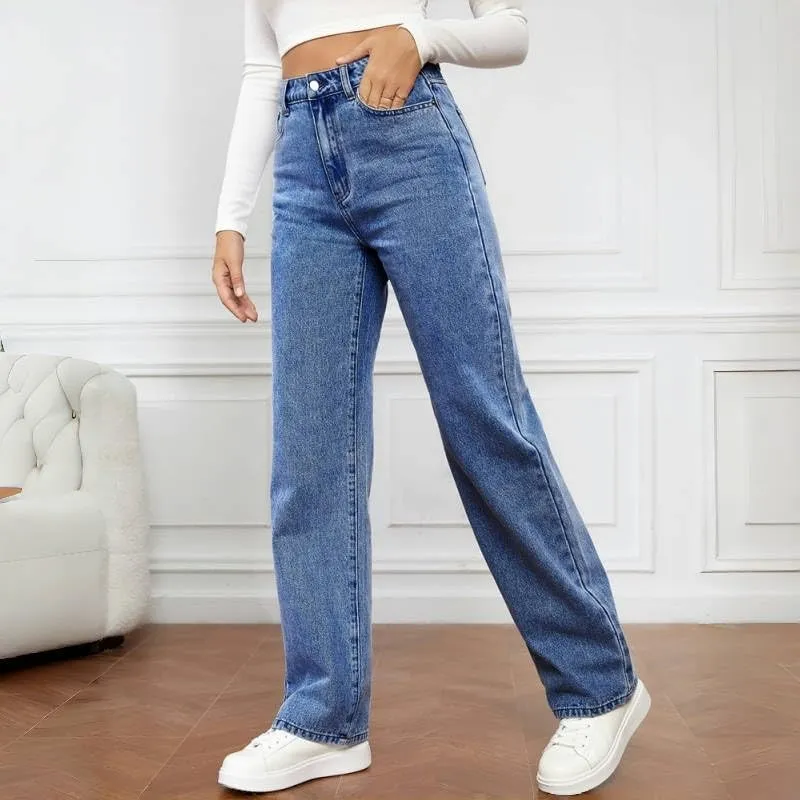 Womens Jeans High Waisted Straight Leg Loose Stretchy Lightweight Tummy Control Trendy Jeans for Women with Pockets