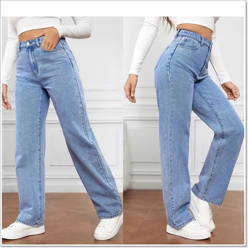Womens Jeans High Waisted Straight Leg Loose Stretchy Lightweight Tummy Control Trendy Jeans for Women with Pockets