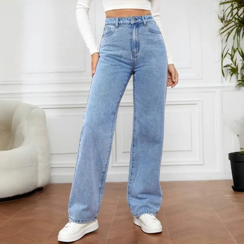 Womens Jeans High Waisted Straight Leg Loose Stretchy Lightweight Tummy Control Trendy Jeans for Women with Pockets