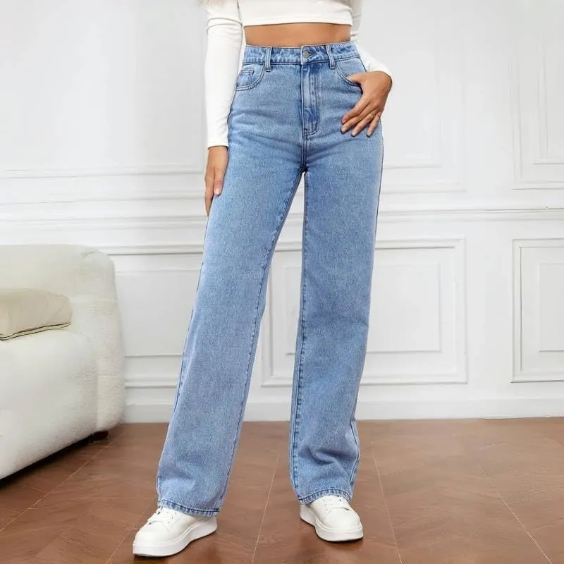 Womens Jeans High Waisted Straight Leg Loose Stretchy Lightweight Tummy Control Trendy Jeans for Women with Pockets
