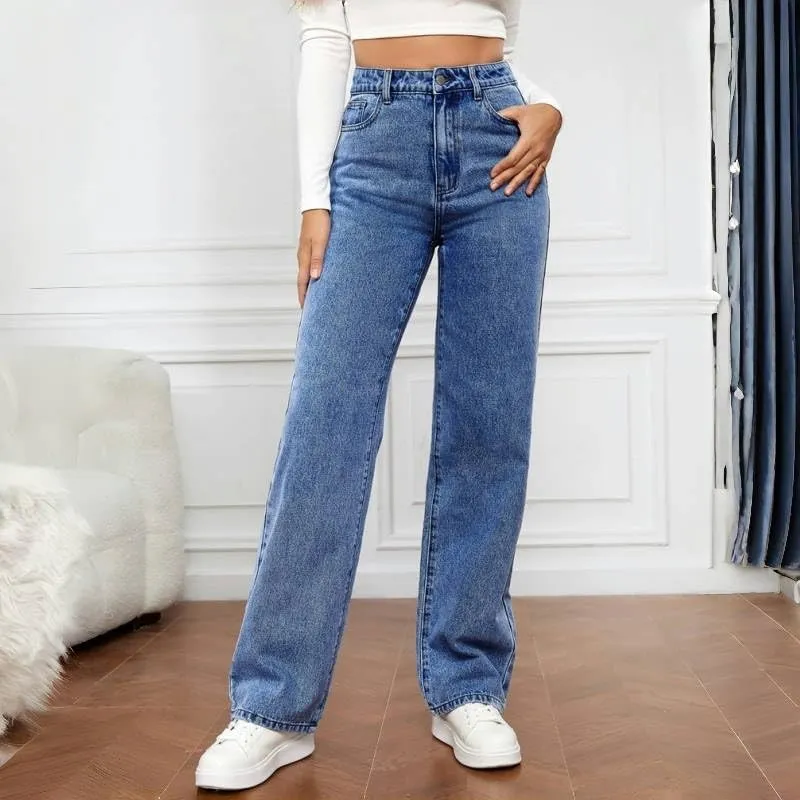 Womens Jeans High Waisted Straight Leg Loose Stretchy Lightweight Tummy Control Trendy Jeans for Women with Pockets