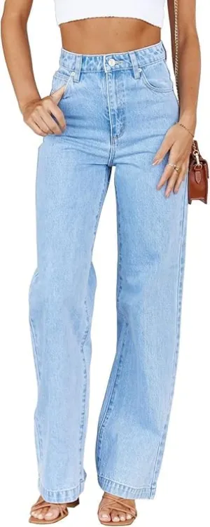 Womens Jeans High Waisted Straight Leg Loose Stretchy Lightweight Tummy Control Trendy Jeans for Women with Pockets