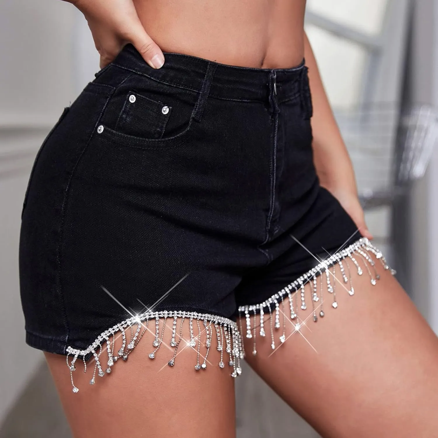 Womens Jeans Shorts Casual Summer High Waisted Distressed Denim Capris Y2k Tassels Ripped Raw Hem Stretch Jean Shorts