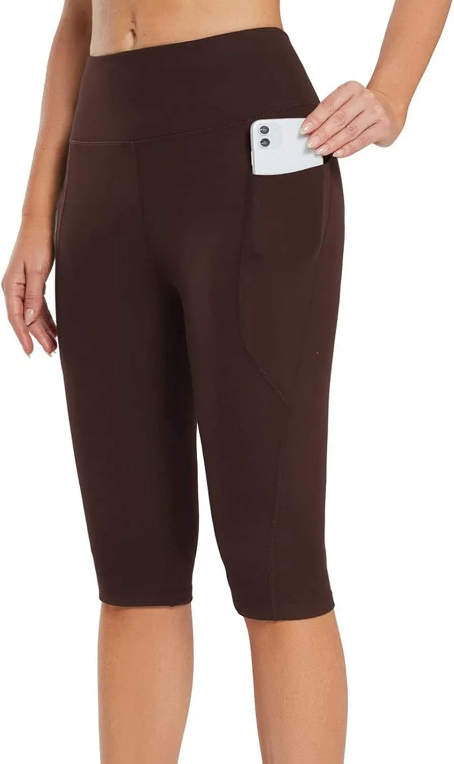 Women's Knee Length Leggings Yoga Capris High Waist Tummy Control Running Athletic Gym Biker Shorts with Pockets