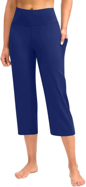 Women's Knee Length Leggings Yoga Capris High Waist Tummy Control Running Athletic Gym Biker Shorts with Pockets