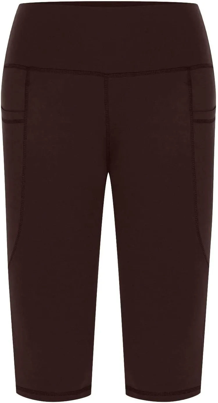 Women's Knee Length Leggings Yoga Capris High Waist Tummy Control Running Athletic Gym Biker Shorts with Pockets
