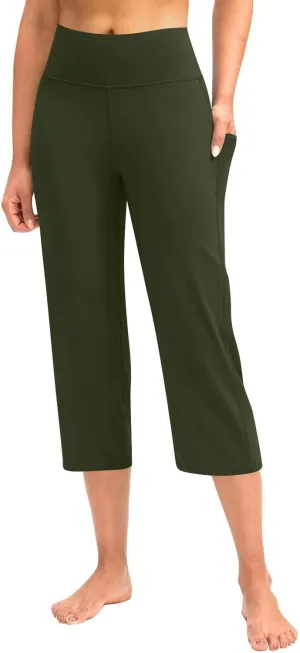 Women's Knee Length Leggings Yoga Capris High Waist Tummy Control Running Athletic Gym Biker Shorts with Pockets