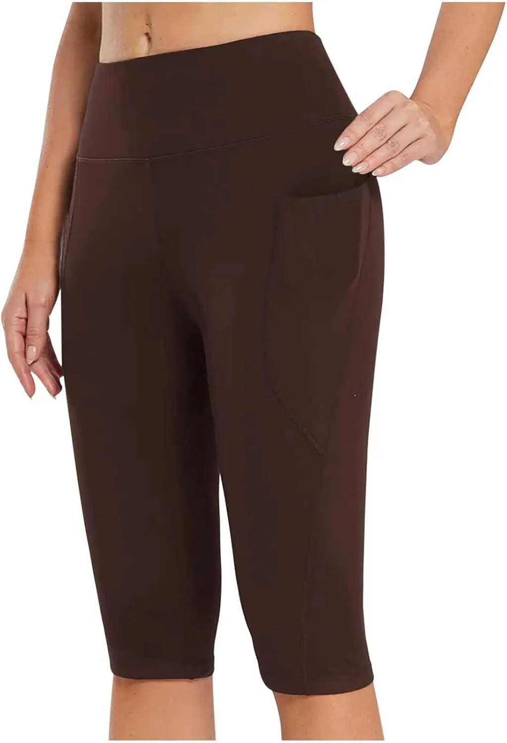 Women's Knee Length Leggings Yoga Capris High Waist Tummy Control Running Athletic Gym Biker Shorts with Pockets