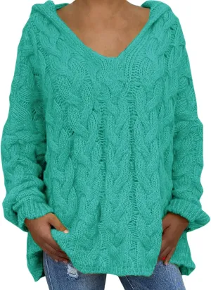 Womens Lightweight Hooded Sweaters Oversized Cozy Loose Chunky Knit Pullover Soft Knit Fitted Sweater Jumper Tops