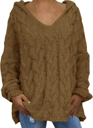 Womens Lightweight Hooded Sweaters Oversized Cozy Loose Chunky Knit Pullover Soft Knit Fitted Sweater Jumper Tops