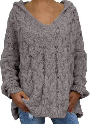 Womens Lightweight Hooded Sweaters Oversized Cozy Loose Chunky Knit Pullover Soft Knit Fitted Sweater Jumper Tops