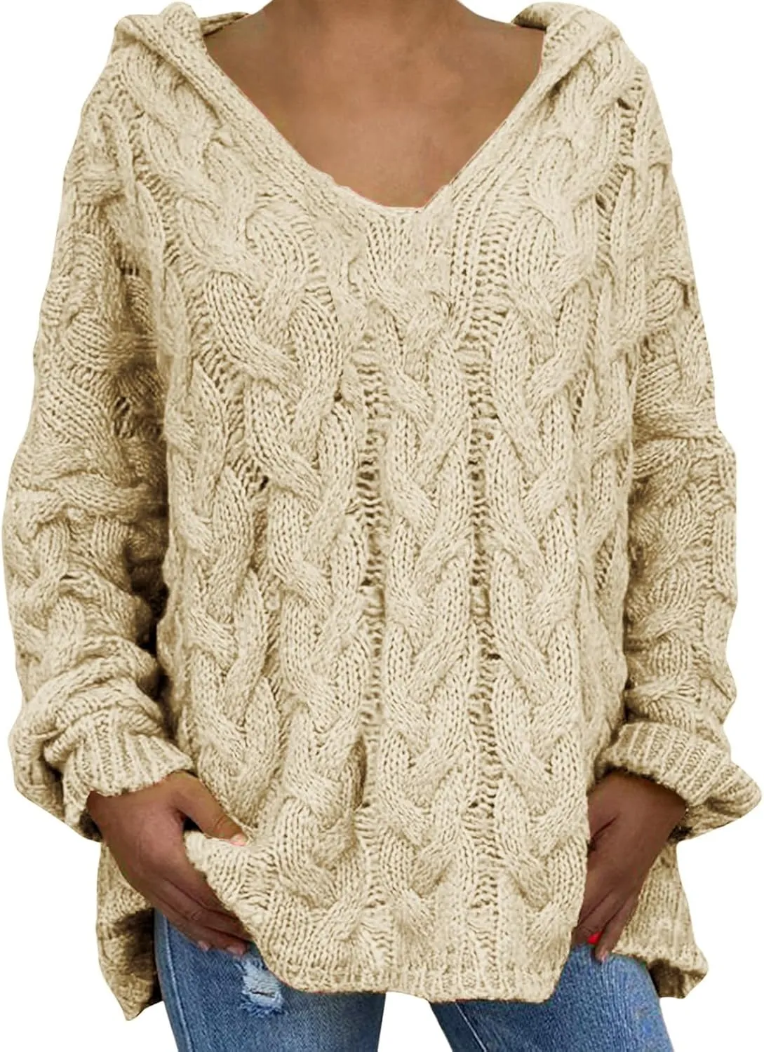 Womens Lightweight Hooded Sweaters Oversized Cozy Loose Chunky Knit Pullover Soft Knit Fitted Sweater Jumper Tops