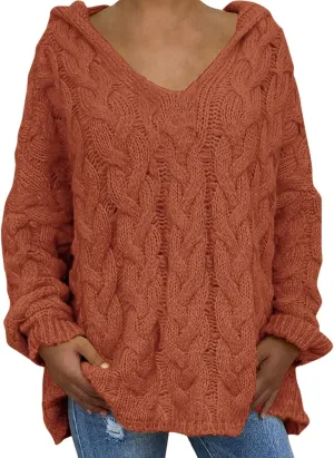 Womens Lightweight Hooded Sweaters Oversized Cozy Loose Chunky Knit Pullover Soft Knit Fitted Sweater Jumper Tops
