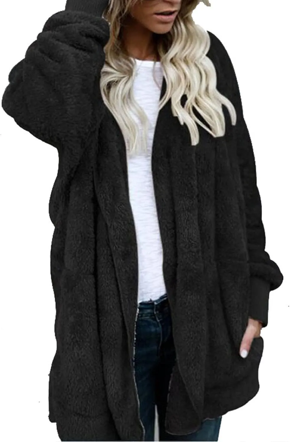 Womens Long Sleeve Coat Fashion Double Faced Plush Jackets Fall With Pocket Trendy 2024 Loose Clothes
