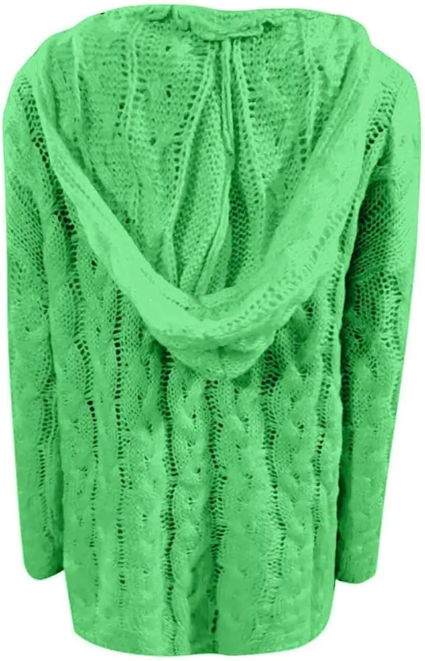 Womens Long Sleeve Oversized Hooded Sweaters Casual V Neck Loose Chunky Cable Knit Pullover Hoodies