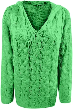 Womens Long Sleeve Oversized Hooded Sweaters Casual V Neck Loose Chunky Cable Knit Pullover Hoodies