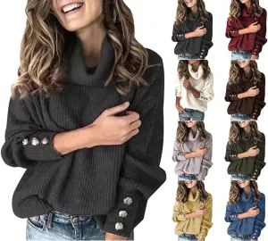 Women's Mock Turtleneck Sweaters Fashion Warm Winter Long Sleeve Pullover Cable Knit Sweaters Soft Jumper