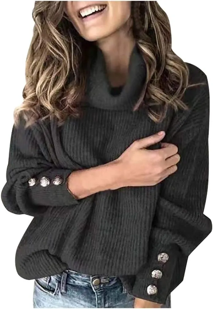 Women's Mock Turtleneck Sweaters Fashion Warm Winter Long Sleeve Pullover Cable Knit Sweaters Soft Jumper