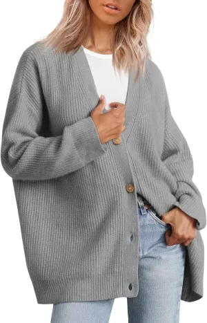 Women's Oversized Cable Knit Sweaters Long Sleeve Button up Chunky Cardigan Casual Fashion Outwear