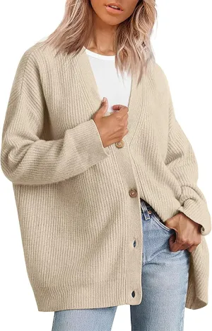 Women's Oversized Cable Knit Sweaters Long Sleeve Button up Chunky Cardigan Casual Fashion Outwear