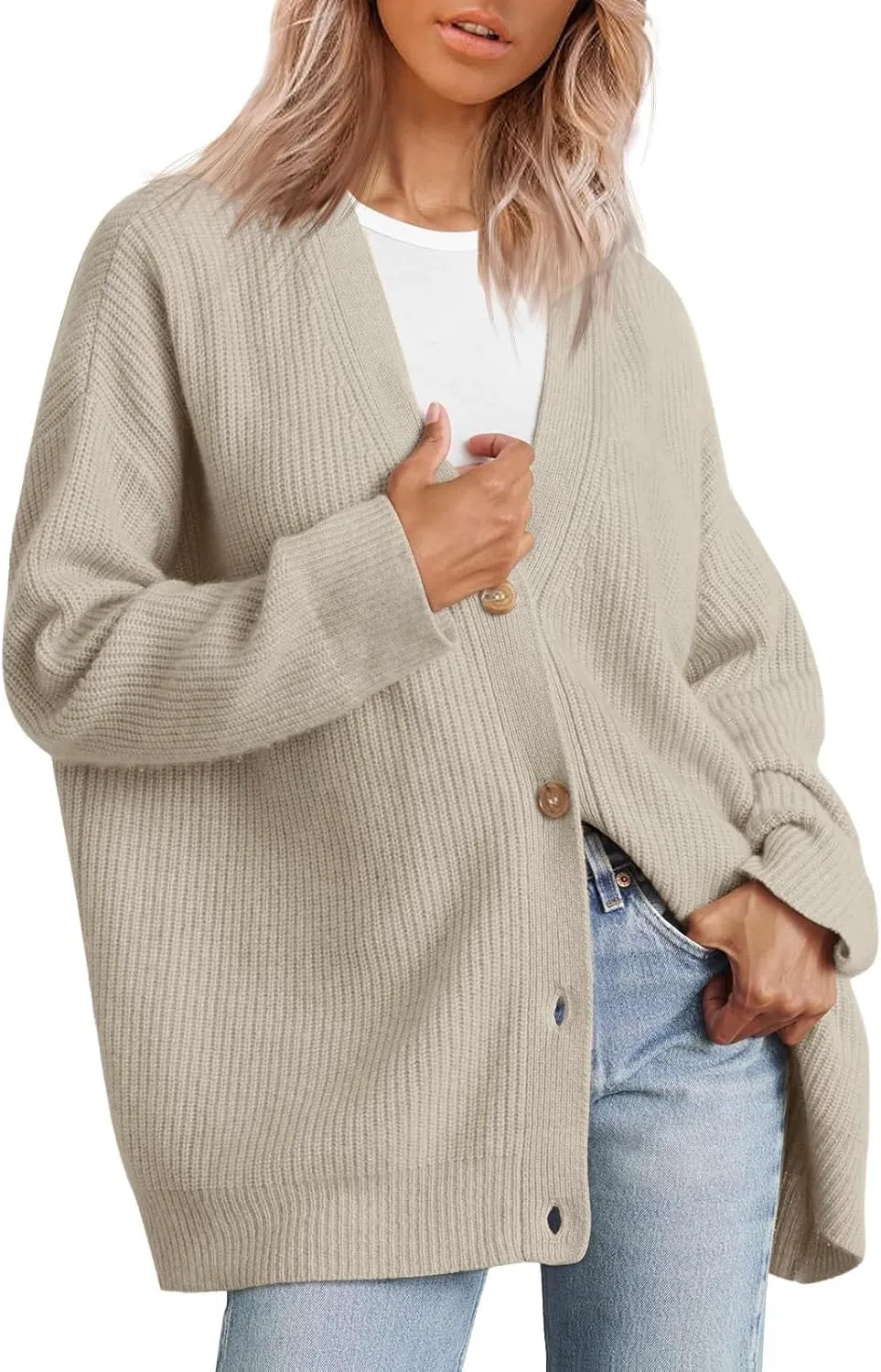 Women's Oversized Cable Knit Sweaters Long Sleeve Button up Chunky Cardigan Casual Fashion Outwear